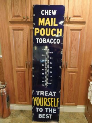 Vintage Mail Pouch Tobacco 6 Foot Porcelain Thermometer Sign