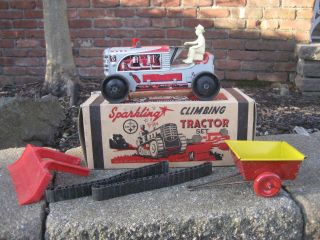 Vintage Marx Sparkling Climbing Tractor Set Complete W/ Instructions