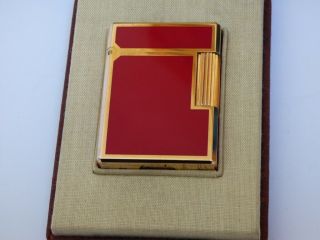 S T Dupont Line1 Small Lighter - Red Lacquer/gold Plated Trim - Boxed,  Papers