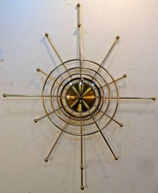 Vtg Mid Century Modern Atomic Starburst Sunburst Wall Clock 32 " 1960 