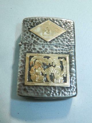 Vintage Silver Hand Hammered 900 Cigarette Lighter Jbag Gold Inlay Zippo Insert