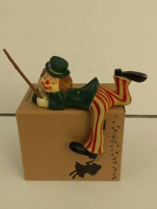 Vintage 1986 Enesco Clown Shelf Sitter With Fishing Rod.  Collectable