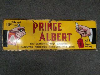 Old Prince Albert Tobacco Porcelain Sign " Prince Albert 5¢ " 36 " X 12 "