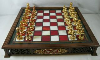 Franklin Coca Cola Stained Glass Chess Set 24k Gold Plated 1996 Complete