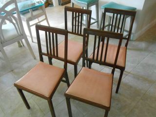 Vintage Leg - O - Matic Folding Slat Back Wooden Chairs - Set Of Four
