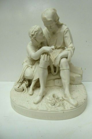 Antique Cast Parian Ware Porcelain Statue Figurine Evangaline & Benedict Wb Kirk