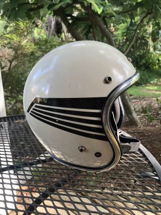 Vintage 1970s Arthur Fulmer Motorcycle Helmet White W/ Black Wings X Large