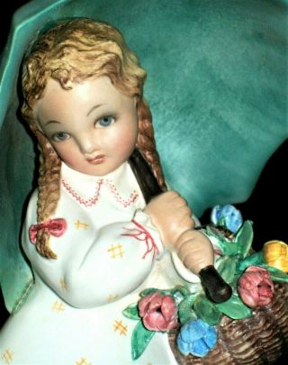 Antique Italy Deco Giudo Cacciapuoti Girl & Umbrella Flowers Porcelain Figurine