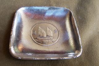 CHINESE SHIP/Junk Coin Solid silver vintage ashtray/ tray - WAI KEE 4
