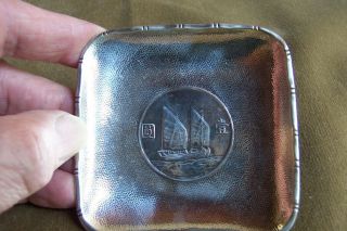 CHINESE SHIP/Junk Coin Solid silver vintage ashtray/ tray - WAI KEE 6