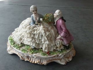 Large Luigi Fabris Porcelain Lace Figurine Courting Couple 10 In.