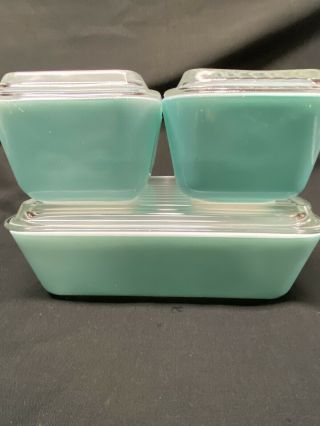 Vintage Pyrex Aqua/ Turquoise 8 Pc Refrigerator Dish Set 501 502 503