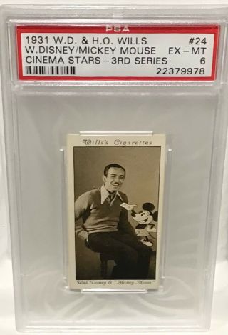 1931 Wd & Ho Wills Cinema Stars Walt Disney,  Mickey Mouse Rookie Card Psa 6 Rc