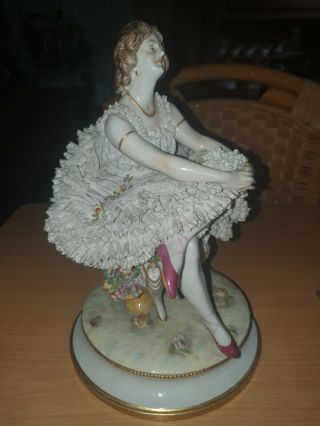 Antique Volkstedt porcelaine lace balerina Figurine 2