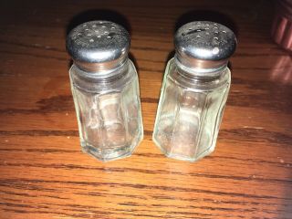 Vintage Gemco Glass Salt & Pepper Shakers 2pc Pair Stainless Steel Tops 3” Clear