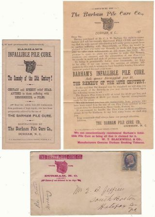 1878 - Bull Durham Tobacco - Postal Advertising For A Quack Medicine Piles Cure