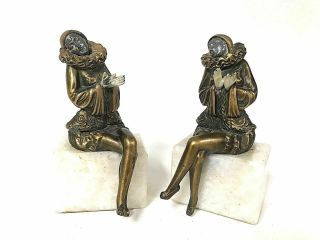 Antique Jb Hirsch Victorian Art Nouveau French Lady Statue Marble Base Bookends