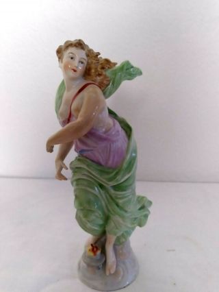 Antique Capodimonte Porcelain Hand Painted Green Dress Lady Figurine 7 "
