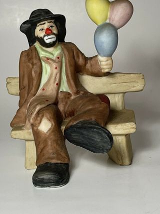 Emmett Kelly Jr Clown Sitting On A Bench W/ Balloons Ceramic Figurine By Flambro