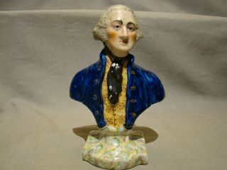 Antique Victorian Staffordshire Hand Painted Bust Of George Washington 8 " C 1860