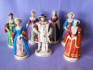 Sitzendorf Set Of Henry Viii & His Six Wives Porcelain Figures