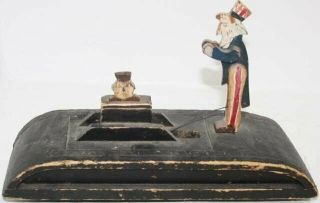 Antique C.  1900 Hand Carved Painted Wooden Primitive Folk Art Uncle Sam Pull Toy