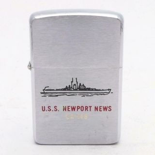 Vintage 1957 Zippo Lighter Us Navy Uss Newport News Ca - 148