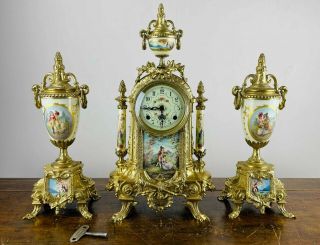 Antique French Style Mantel Clock Urn Garniture By Imperial Lancini Franz Hermle