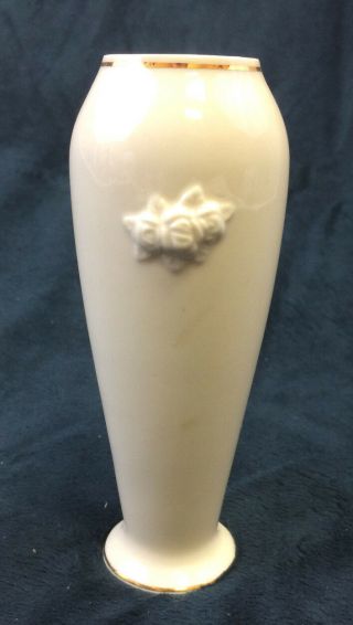 LENOX China Bud Vase Cream Color Embossed Floral Rose Gold Trim 6 