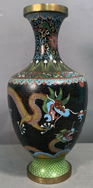 10 " Antique Chinese Flying Dragon Figural Cloisonne Old Oriental Table Vase