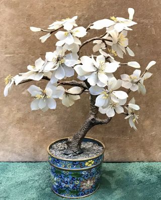 Vintage Chinese Jade Bonsai Mineral Tree In Cloisonné Pot,  Martin Of London