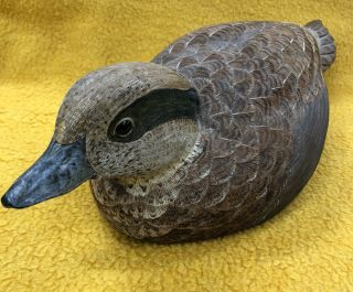 Vintage Hand Carved Wooden Duck Decoy Signed Mary Di Eugenio Mld 1982