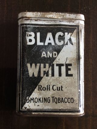 Antique Black And White Roll Cut Smoking Tobacco Vertical Pocket Tin Empty Look