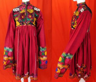 Vintage Afghan Uzbek Suzani Tribal Ethnic Embroidered Boho Bedouin Kuchi Dress