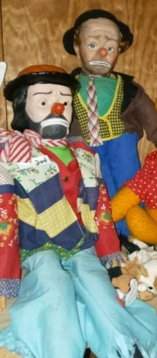 Vintage Emmett Kelly Hobo Clown Doll And Ventriloquists Dummy.  Price Is For Both