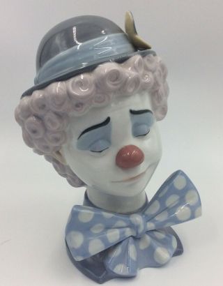 Lladro Sad Clown Porcelain Bust Head Figurine 5611 Butterfly Hat Signed