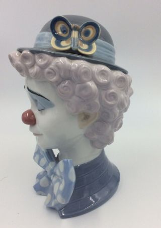 Lladro Sad Clown Porcelain Bust Head Figurine 5611 Butterfly Hat Signed 2