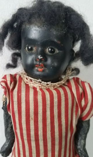 Antique Black Bisque Head German Doll 5part Composition Body 9 " Boy Or Girl Child
