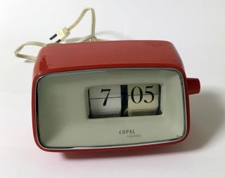 Vintage Copal Caslon Flip Clock Model 201 Red/orange Mod Mid - Century