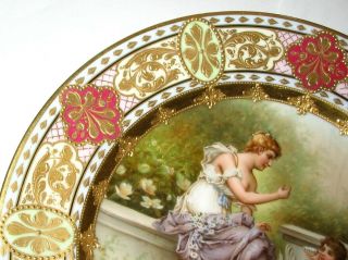 ANTIQUE Royal Vienna HAND PAINTED porcelain Cabinet PLATE,  JEWELED gilt SIGNED 2
