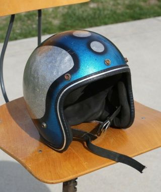 Vintage Lsi Motorcycle Helmet Metal Flake Blue Silver Easy Rider Bell Buco Etc