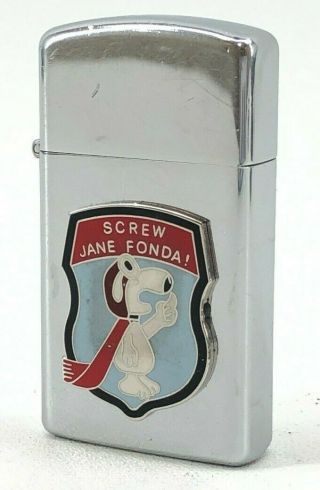 Vintage Zippo Lighter Snoopy Pilot Vietnam Screw Jane Fonda Hanoi Dui Crest