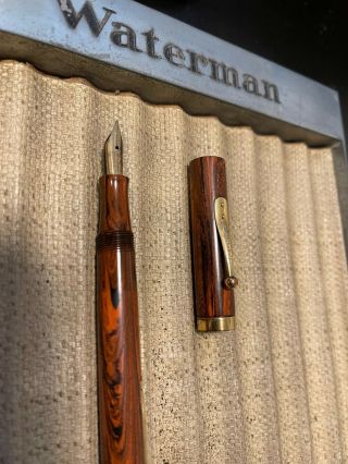 Vintage Waterman 52 Sized Fountain Pen,  Woodgrain,  Red Ripple