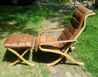 Vintage Mid - Century Bentwood Westnofa Siesta Lounge Chair And Ottoman