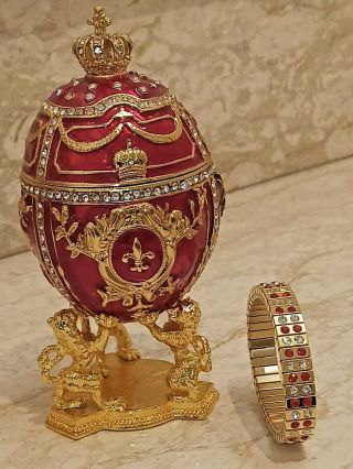Lion Fabrege Trinket 4ct Swarovski Diamond 200 Hmd Russia Faberge Egg 24k Gold