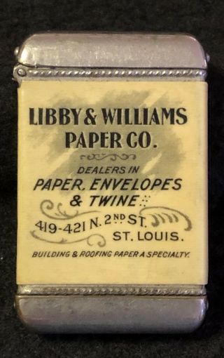 Antique Advertising Celluloid Wrap Match Safe Libby Williams Paper Co St.  Louis