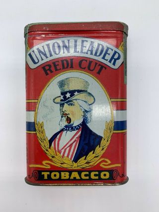 Antique Union Leader Redi Cut Pipe And Cigarette Tobacco Tin With Uncle Sam