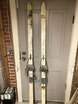 10th Mountain Div Us Military Wooden Skis,  80” Long Old Cable Ski Bindings