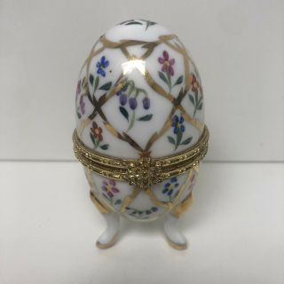 Formalities By Baum Bros Porcelain Hinged Footed Egg Trinket Box Gold Floral