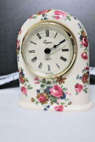 Vintage Emperor Quartz Floral Shelf Or Desk Clock Pink Roses 5 "